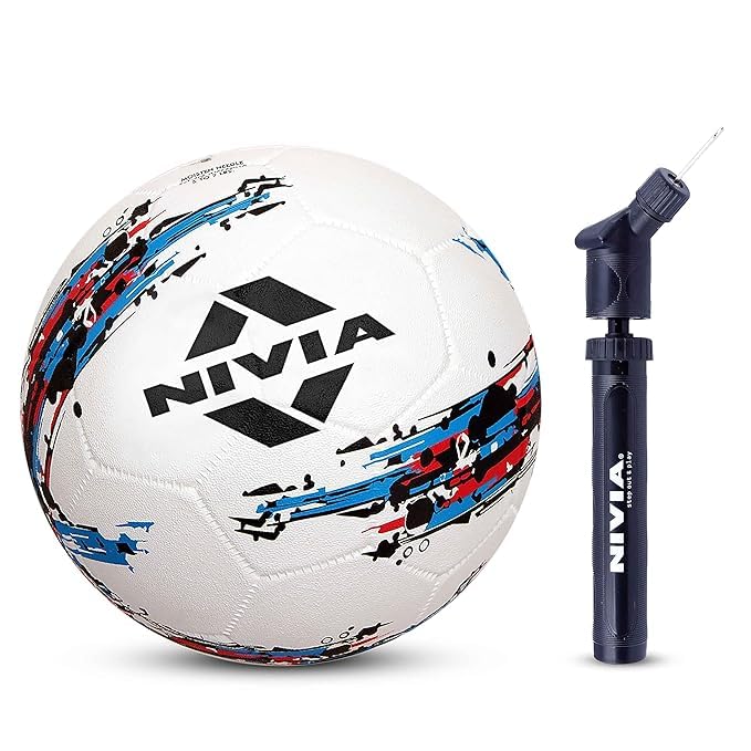 Image of Nivia Storm Rubber Football with Ball Pump, Size 5, (White)