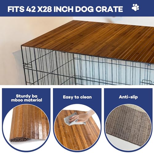 42 x 28 Inch Dog Crate Topper Wood - Dog Kennel Topper Bamboo Top for 42 Inch Crates, Pet Crate Furniture Table Cover, Decorative Wooden Platform for Small Dog Cage, Home Decor Pet Accessories - Image 4