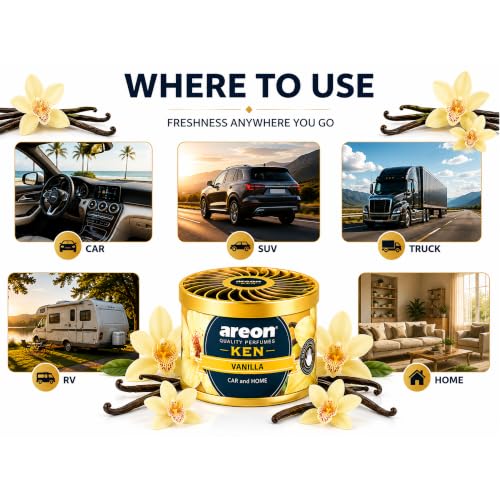 Image of AREON Ken 1.23 Oz. Canister Car Air Freshener Pads in A Can (4-Pack) (Vanilla)