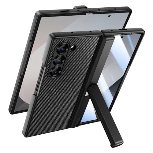 Doeshine Funda para Samsung Galaxy Z Fold 6 con Soporte, [Protector Pantalla Integrado], [Protección de Bisagra], Carga Inalámbrica, Resistente Antichoque Carcasa para Z Fold 6 (Negro Carbón)