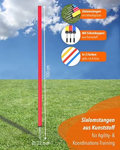 SPORTIKEL24 Slalomstangen 100 cm – ø 32 mm – 5er-Set mit Metallspitze – Rot – Trainingsstangen für Agility, Fußball & Koordinationstraining