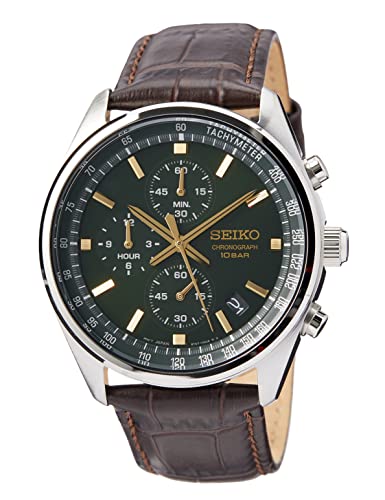 Seiko Homme Analogique Quartz Japonais Montre avec Bracelet en Cuir véritable SSB385P1