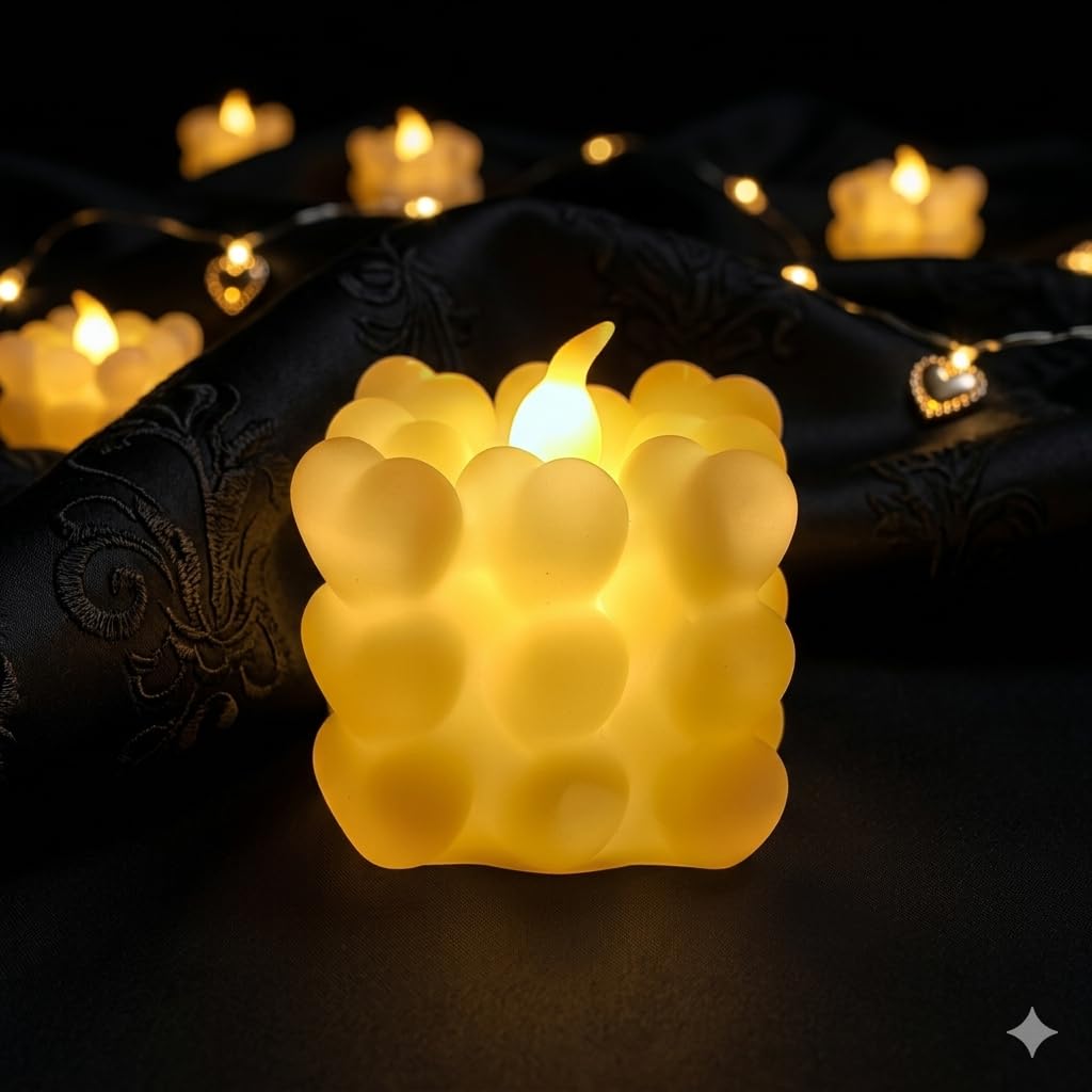Bubble Cube Wax Candle Shape LED Lights | Battery Operated Flameless and Smokeless for Home, Christmas, Diwali, Birthdays and Festive Decoration (1, Square)-image-40