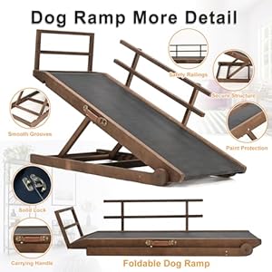 Dog Ramp for Bed 30 inches High, Meulbaty Dog Ramps for Bed/Couch, Easy Set-Up Folding Dog Bed Ramp for Small Large Dog/Cat, Adjustable Wooden Pet Ramp from 17" to 31", Hold Up to 200lb - Brown