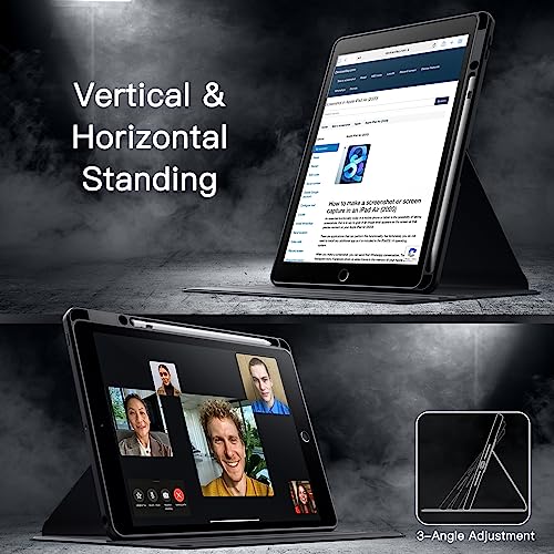 Image of JETech Rotating Cover Case for iPad 9 /8 /7 (10.2-Inch, 2021 /2020 /2019 Model, 9th /8th /7th Generation) with Pencil Holder, 360 Degree Rotation Protective Stand Cover Clear Back (Black)