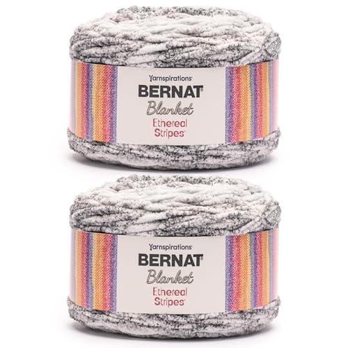 Image of Bernat Blanket Ethereal Stripes Cloudy Yarn - 2 Pack of 300g /10.5oz - 100% Polyester - #6 Super Bulky - 220 Yards - Knitting /Crochet