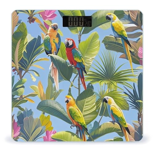 Báscula digital para cuerpo con plantas tropicales y loros miniatura 1