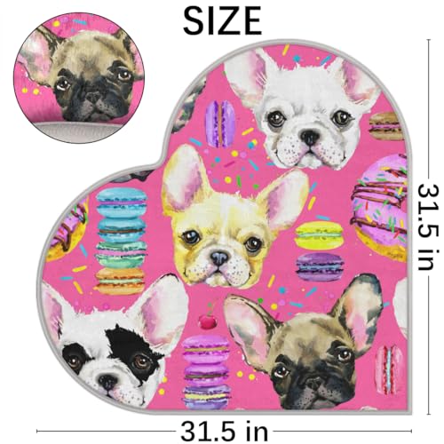 Französische Bulldogge Liebe Langhaar Verdickt Boden Fußmatte Teppiche 80cm, Cartoon Hundebereich Teppich für Wohnzimmer Küche Schlafzimmer Waschbar rutschfest Bodenmatte Teppich