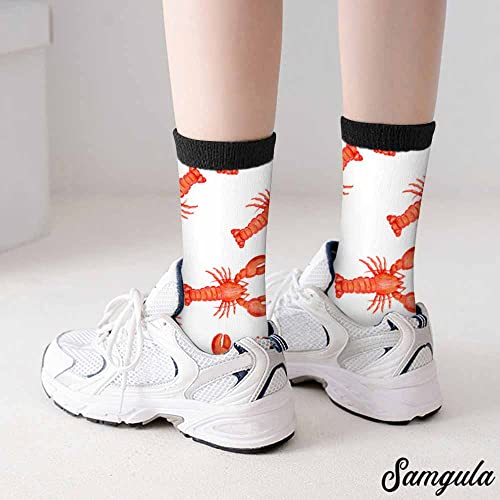 Image of Lobster Crew Socks for Woman Size 6-8 Red Marine Animal Seafood Girls Socks