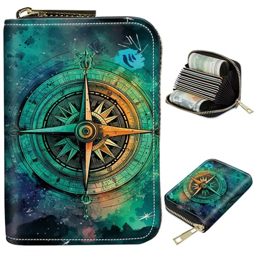 Piccolo portafoglio da viaggio sottile multi-slot per carte di credito carino porta di RFID blocco piccolo per donne uomini Bussola vintage Portable