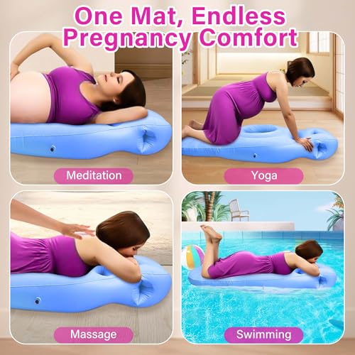 Image of Inflatable Pregnancy Pillow with Belly & Head Hole - Full Body Maternity Airbed for Stomach Sleeping, Back Pain & SPD Relief - Comfortable, Portable & Includes Electric Pump Blue