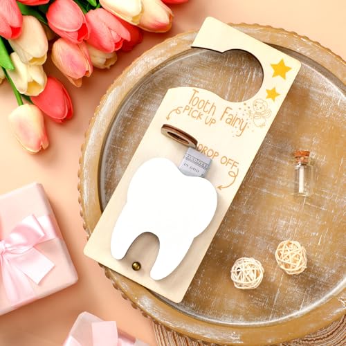 Image of DoubleFill Fairy Tooth Gift Holder Bag Door Hanger Lost Teeth Keepsake Box Tooth Fairy Kit Stores Back to School Gift for Lost Teeth Boy Girl Primary School Classroom Gifts(Fresh,Brown)