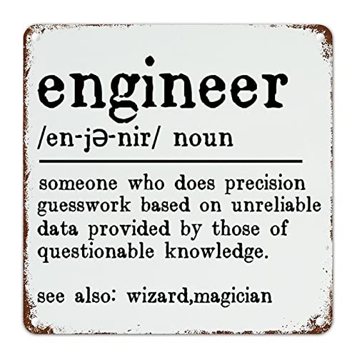 Wanddekoration Metallschild Ingenieur Noun Definition Vintage Bauernhaus Schilder Ingenieur Definition Metall Blechschild Typografie Postdruck Schild für Hof Garage Bar Kaffee Garten 25,4 x 25,4 cm
