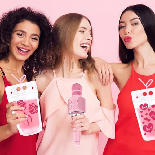 20 pitillos reutilizables de plástico rosa con corazones miniatura 6