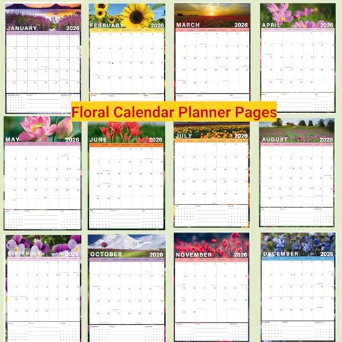 Image of 2026 Wall Calendar | Size - 12x17 Inch with Motivational Quotes,Holidays Mentioned | 220 GSM Thick Paper | Wiro Bind | Notes, Scheduling and Planning For Home Office School Hanging (Nature & Floral Planner)