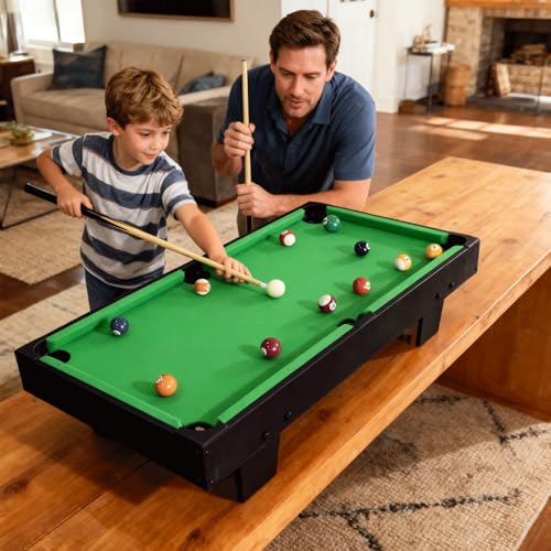 36 inch Mini Pool Table, Portable Pool Arcade Game Table for Living Room, Equipped with Cue Sticks, Chalk, Brush and Tripod, Perfect for Home Entertainment - Thumbnail 7