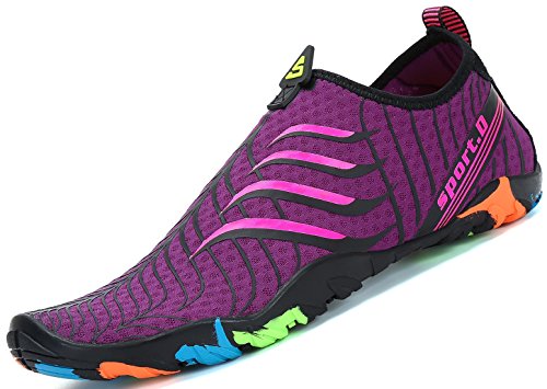 Zapatos de Agua para Buceo Snorkel Surf Piscina Playa Vela Mar Río Aqua Cycling Deportes Acuáticos Calzado de Natación Escarpines para Mujer Púrpura, 38 EU