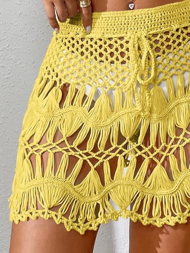 Image of Floerns Women's Bathing Suit Tie Waist Crochet Beach Cover Up Skirt