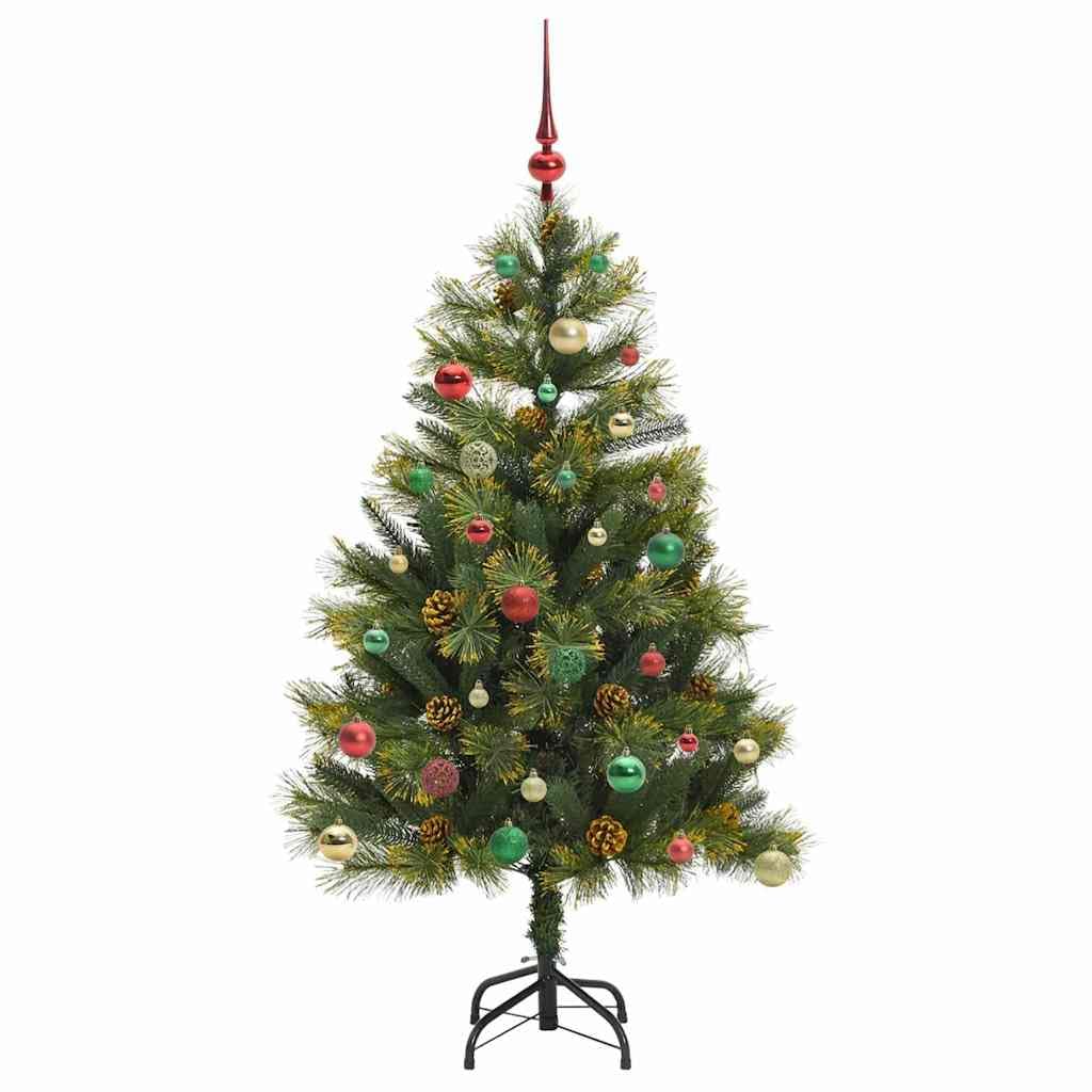 Albero di Natale artificiale pieghevole 150 cm, sottile, con pigne e luci LED bianco caldo, per interni ed esterni, in PVC e metallo