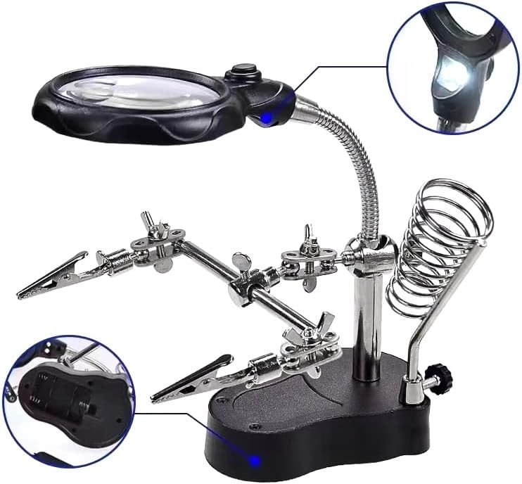 Helping Hand Magnifying Glass with Light LED and Batteries Third Hand Tool Magnifier Station for Soldering Repair Carving Lab Work