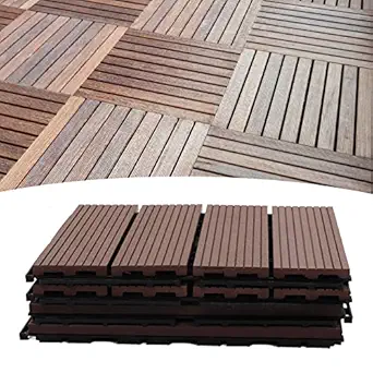 Ubersweet Interlocking Patio Deck Tiles, Interlocking Patio Deck Tiles Outdoor Flooring Corrosion Resistant Shaped Structure Tight Connection for Backyard Straight Grain