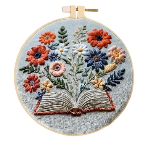Image of Huacan 1pc Floral Book Embroidery Cross Stitch Kit - Vibrant Floral Design with Open Book & Butterflies, Includes Pattern & English Instructions, Perfect for Wall Decor in Living Room