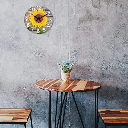 Lumuasky Sunflower Wall Clock, 12 Inch Silent Non-Ticking Wooden Decorative Round Vintage Rustic Country Tuscan Style Home Decor #TOP4