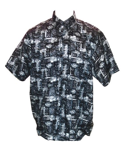 Black Pattern, Men's Thai Silk Shirt Short Sleeved / Sleeves Hawaiian Shirt