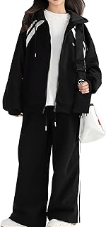 [ZYOOFOV] おしゃれ 子供服 ジャージ ロングパンツ トップス 長袖 女の子 キッズ スウェット 上下セット ガールズ フード付き 前開き 運動服 シンプル 韓国風 2点セット カジュアル 可愛い 学生 原宿系