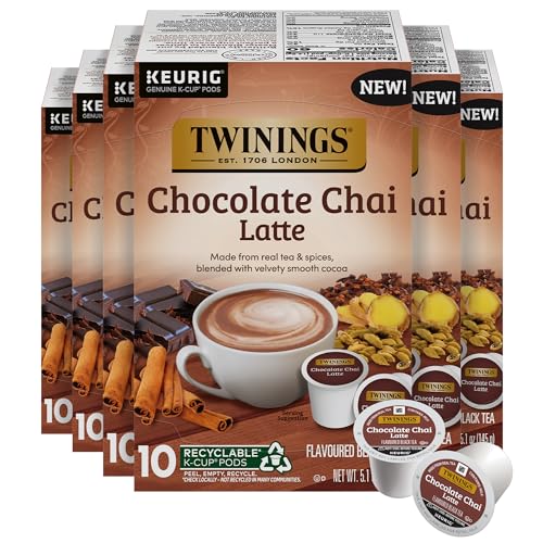 Twinings Chocolate Chai Latte Tea 60 K-Cup Pods for Keurig, 10 Count (Pack of 6), Velvety Smooth Cocoa with Real Spiced Tea, Caffeinated, Enjoy Hot or Iced