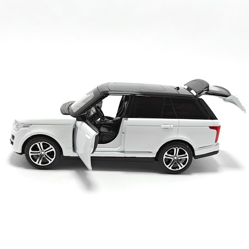 Image of Kids Model 1:32 Range Rover Die Cast Metal Car Pull Back Action Opening Doors with Realistic Engine Sound Lights Toy Car Gift for Boys - White