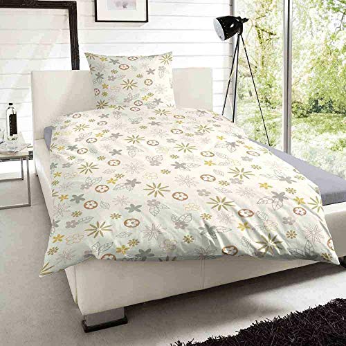 Hausmarke Magita Microfaser Bettwäsche Grüntöne Blumen 135x200 cm +...