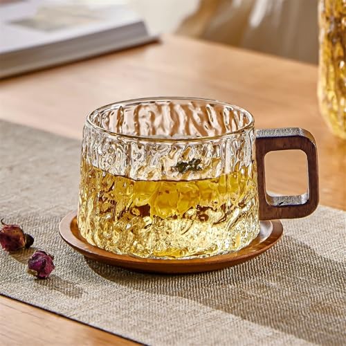 Taza de vidrio con asa aislante de madera que no quema las manos 5