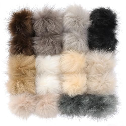 Bcxfbxd 20 Pcs Faux Fur Pom Pom Balls for Hats DIY Fluffy Pom-pom with Elastic Loop for Knitting Hats Shoes Scarves Gloves Bags