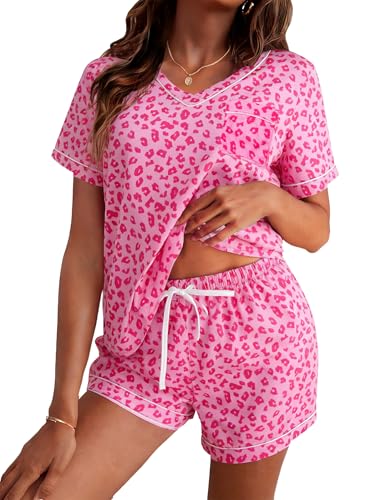 Image of ASTANFY Valentines Day Pajamas Women 2 Piece Silk Valentine Pjs Cute Heart Pajamas V Neck Satin Sleepwear Loungewear Set