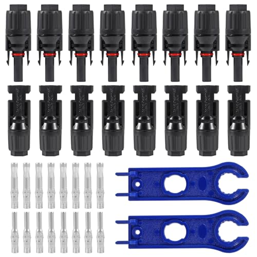 8 Paar Solarstecker, Solarpanel-Kabel, Photovoltaik-Stecker, Adapter, wasserdicht, männlich, weiblich, staubdicht, Stecker mit 2 Schraubenschlüsseln