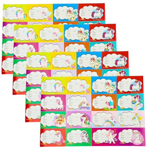 Image of Name Stickers for Notebooks & Books - Pack of 64 Durable Labels | School Stationery Essentials | Name Slips & Book Labels (Unicorn)