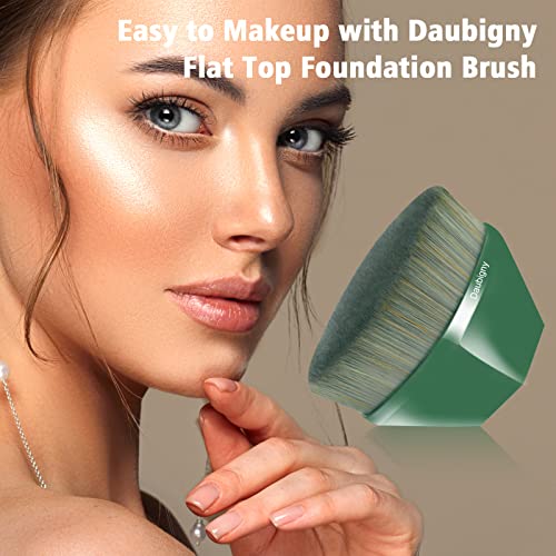 Image of Foundation Makeup Brush Flat Top Kabuki Brush Hexagon Face Blush Liquid Powder Foundation Brush for Blending Liquid, Cream or Flawless Powder Cosmetics with Bonus Protective Case (Green)