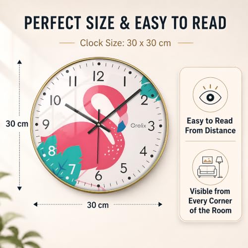Image of Flamingo Wall Clock for Home Decor Non-Ticking Silent Wall Clock | Modern Wall Watch for Hall, Living Room, Office & Bedroom | Fancy Wall Clocks Battery Operated | Round Easy-to-Read Wall Watch