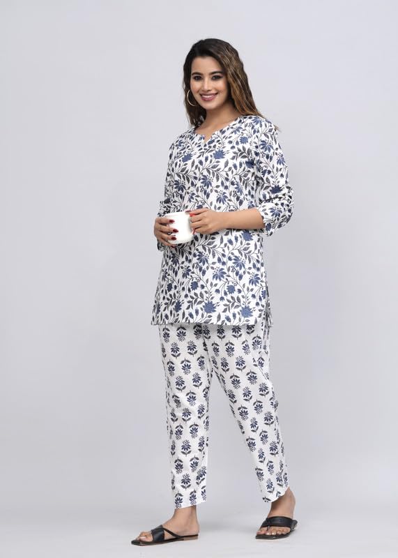 Image of 100% Cotton Printed Night Suit for Women's Shirt and Pyjama Sleep wear Set for Womens and Girls