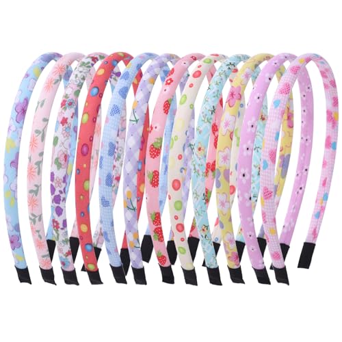 Image of Fishdown Headbands for Girls 12Pcs Thin Head Bands for Girls Hairbands for Toddler Floral Cloth Fabric Covered Headband Birthday Party Favors