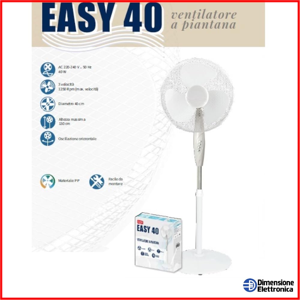 CFG VENTILATORE A PIANTANA EASY40 3 Velocità Altezza 130 cm Oscillazione orizzontale Facile da Montare