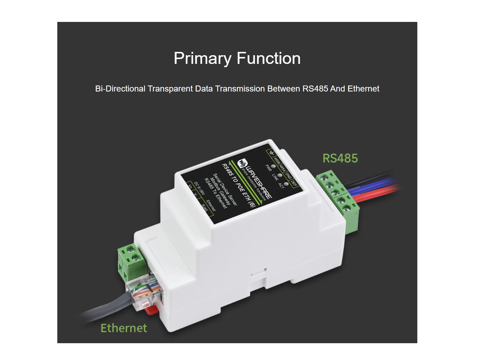 RS485 to RJ45 Ethernet Converter Module, Industrial Rail-mount Isolated RS485 Serial Server,TCP/IP to Serial Module,10 / 100M Auto-negotiation RJ45 Connector,with POE Function