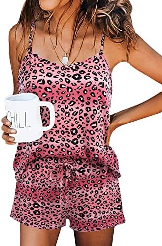Ekouaer Printed Pajamas Set Sleeveless Tops with Shorts Pj Sets Cute Nightwear for Women