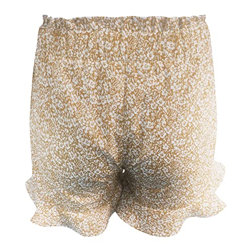 Uqrzau Short Shorts Women Denim, Butt Lift Biker Shorts Crop Top Set Denim Shorts For High Waisted Wide Jeans Shorts Women's Floral Print Casual Pocket Elastic Drawstring Shorts Ruffle (3Xl, Khaki) #TOP3