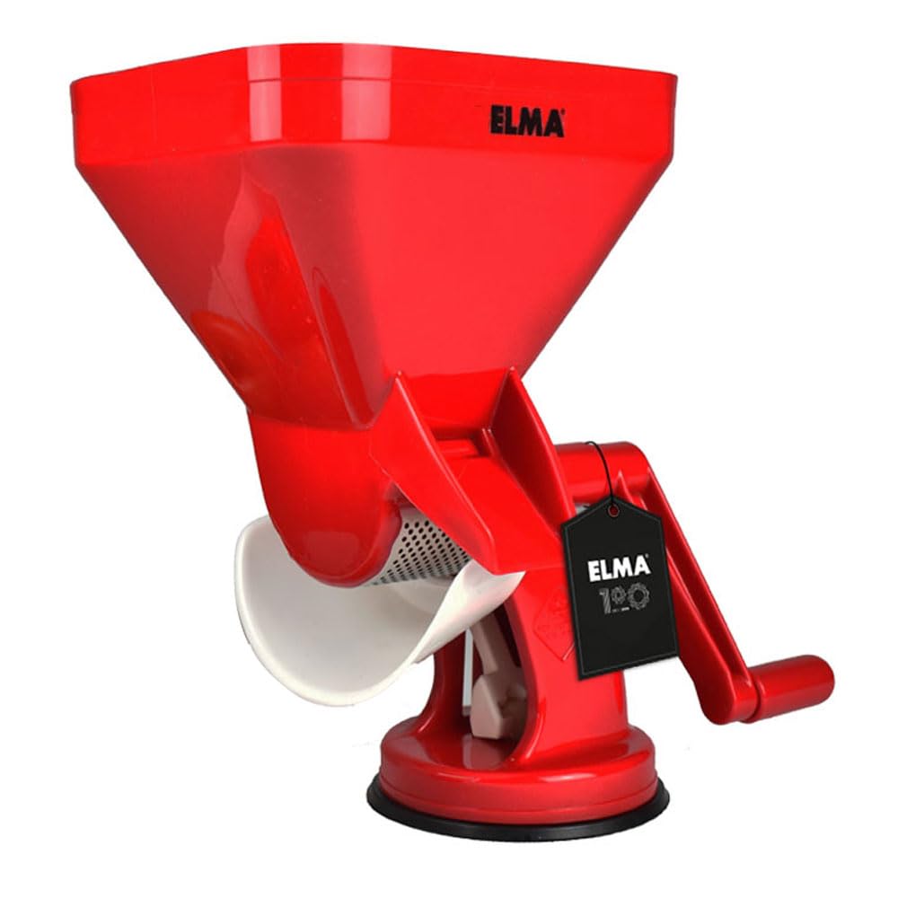ELMA Trituradora de Tomate Manual con Ventosa Antideslizante y Filtro de Acero Inoxidable | Tomatera Italiana, Plástico, 31,​5 x 18 x 30 cm, Recipiente Incluido