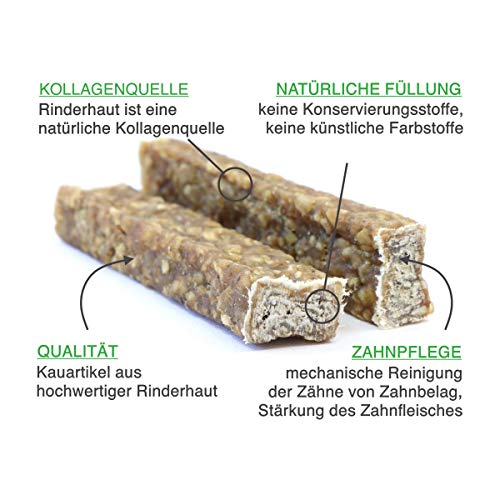 DOGBOSS 100% Natur Kauriegel, Hundeleckerli, gesunder Hundesnack, Rinderhaut mit Pansen, 5 Stück 12 cm