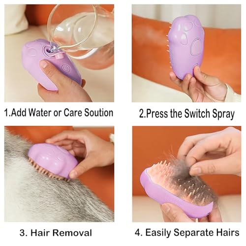 Image of Steam Brush for Cats, Spray Comb Mist Brush, Rechargeable Steam Pet Brush for Dogs and Cats, Self-Cleaning 3-in-1 Cat Hair Brush with Steam for Long and Short Hair for Cats and Dogs (purple)