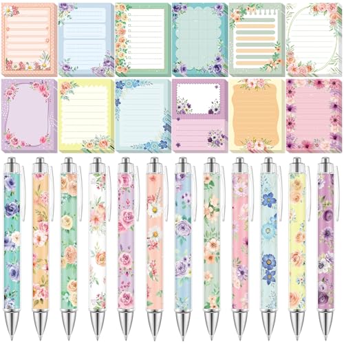 Dispowreath 24 Pcs Floral Sticky Notes with Pens...