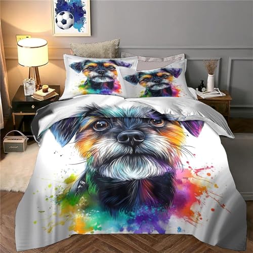 Housse de couette lavable en machine imprimé chien 3D sans plis